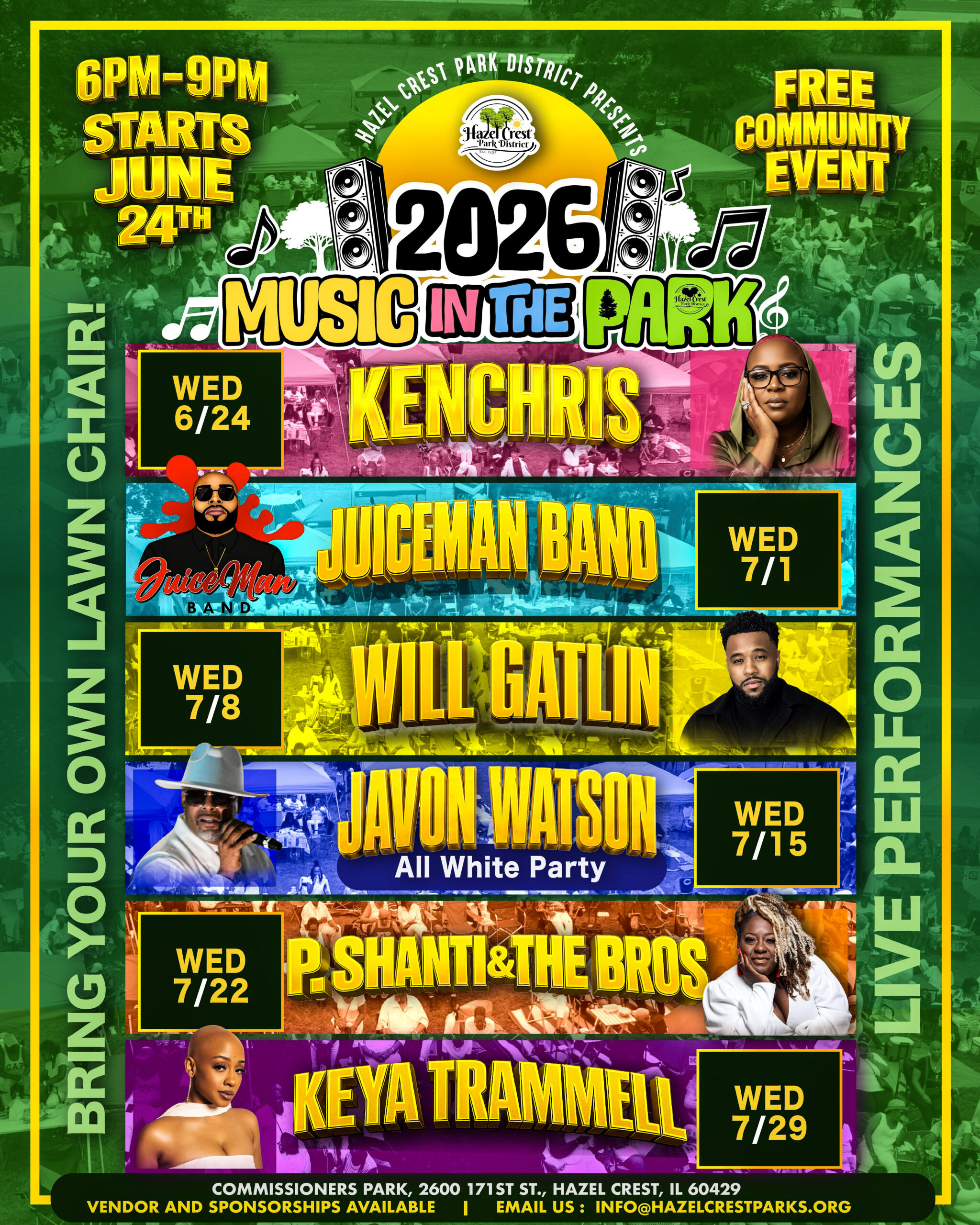 hc music in the park all acts flyer